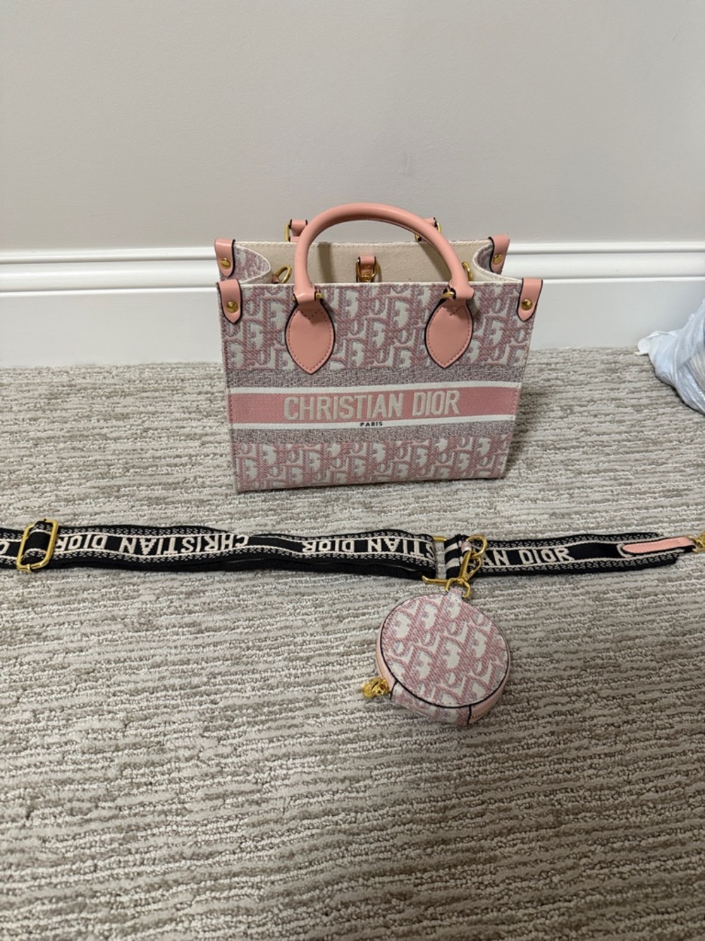 Dior Pink and Ivory Mini Book Tote with Logo Strap